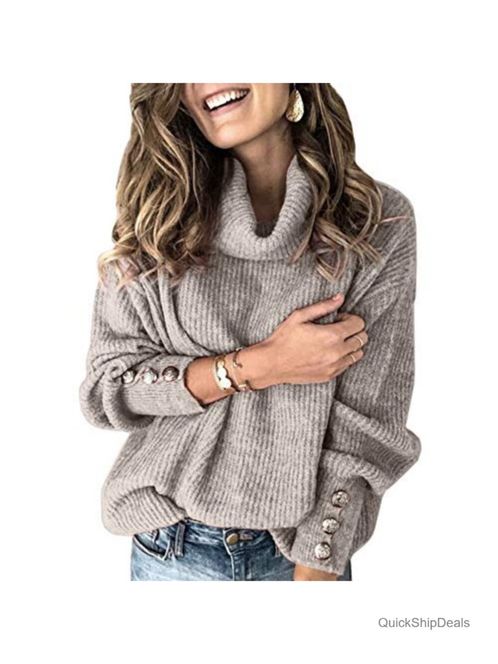 Oversized Cowl Neck Chunky Knit Pullover Sweater Women Long Sleeve Winter
